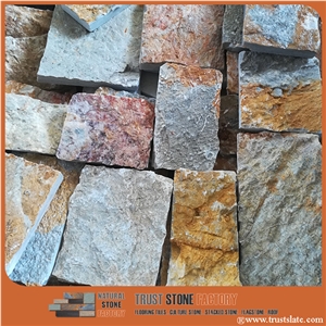 Golden Quartzite Random Flagstone Wall, Brown Irregular Flagstone Cladding, Grey Random Flagstone Wall Paver, Irregular Flagstone Courtyard Wall