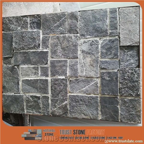 Grey Natural Limestone Mosaic,Split Stone Mosaic Patterns, China Black Limestone Mosaic Patterns
