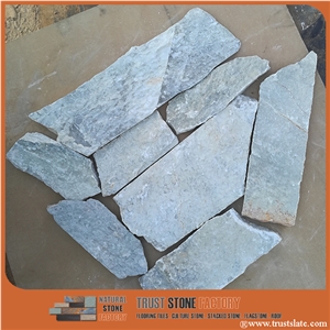 Grey Quartzite Irregular Flagstone, China Quartzite Random Shape Wall Cladding Pieces, Quartzite Flagstone Road/Walkway Paving