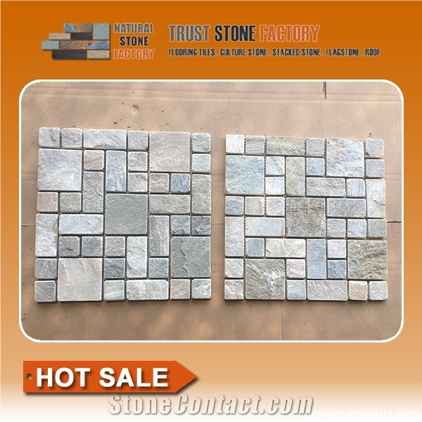 Grey Quartzite Mosaic Tiles, Mixed Color Stone Mosaic Pattern from China, Wall Mosaic, Floor Mosaic, Interior Decoration, Customized Mosaic Tile, Mosaic Tile for Bathroom&Kitchen&Hotel Decoration