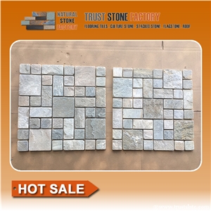Grey Quartzite Mosaic Tiles, Mixed Color Stone Mosaic Pattern from China, Wall Mosaic, Floor Mosaic, Interior Decoration, Customized Mosaic Tile, Mosaic Tile for Bathroom&Kitchen&Hotel Decoration