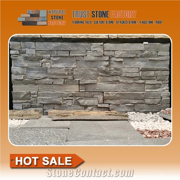 Grey Quartzite Stacked Stone Panels,Dry Stone Retaining Wall,Natural Stone Retaining Wall