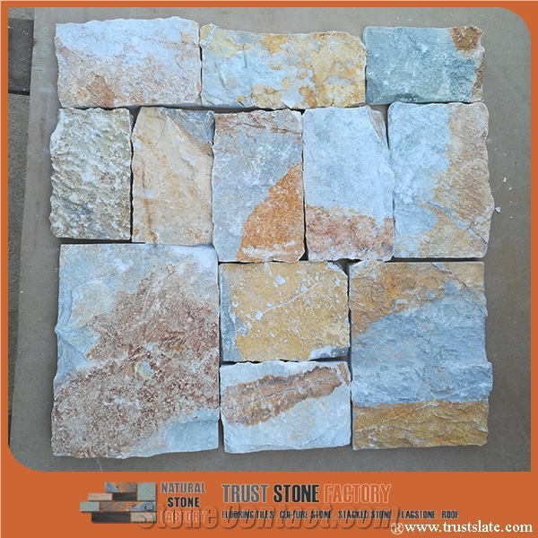 Landscaping Stones, Multicolor Cobble Stone, Golden Feature Walling Stone, Flagstone Rock, Retaining Wall Stone, Dry Stone Walling