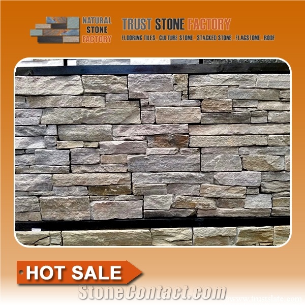Multicolor Exteria Stacked Stone,Natural Stacked Stone Wallpaper,Quartzite Faux Stacked Stone Panels