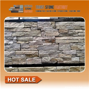 Multicolor Exteria Stacked Stone,Natural Stacked Stone Wallpaper,Quartzite Faux Stacked Stone Panels