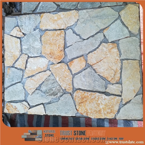 Natural Mesh Stone Tile Paver on Mesh Irregular Flagstones, Irregular Slate,Dry Stone Wall Corner, Flagstone Rock, Dry Stone Walling
