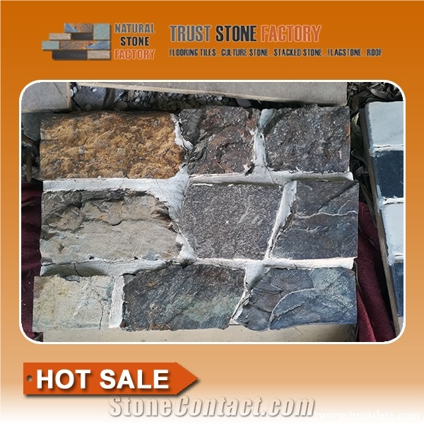 Natural Stone Mosaic Tile,Black Quartzite Split Face Mosaic,Wall Mosaic Tiles