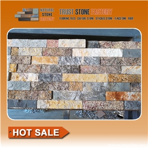 Natural Stone Retaining Wal,Multicolor Quartzite Stacked Stone Panels,Dry Stone Retaining Wall,