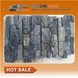 Natural Stone Retaining Wall,Black Stone Wall Panels,Quartzite Stone Wall Tile for Decoration