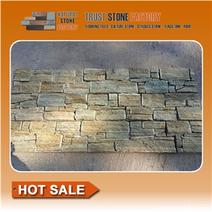 Natural Stone Retaining Wall,Green Stacked Stone Tile Landscaping,Quartzite Stacked Stone Veneer