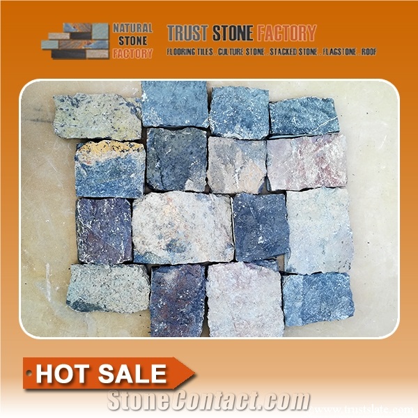 Quartzite Cube Stone & Pavers, Courtyard Road Pavers, Exterior Pattern,Multicolor Quartzite Cube Stone