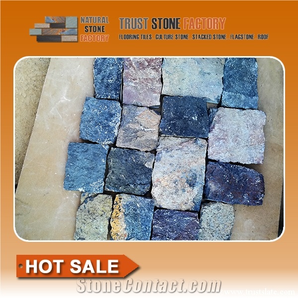 Quartzite Cube Stone & Pavers, Courtyard Road Pavers, Exterior Pattern,Multicolor Quartzite Cube Stone