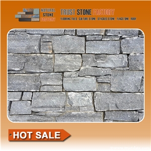 Quartzite Dry Stone Wall Construction,Grey Natural Stone Retaining Wall,Dry Stone Wall House