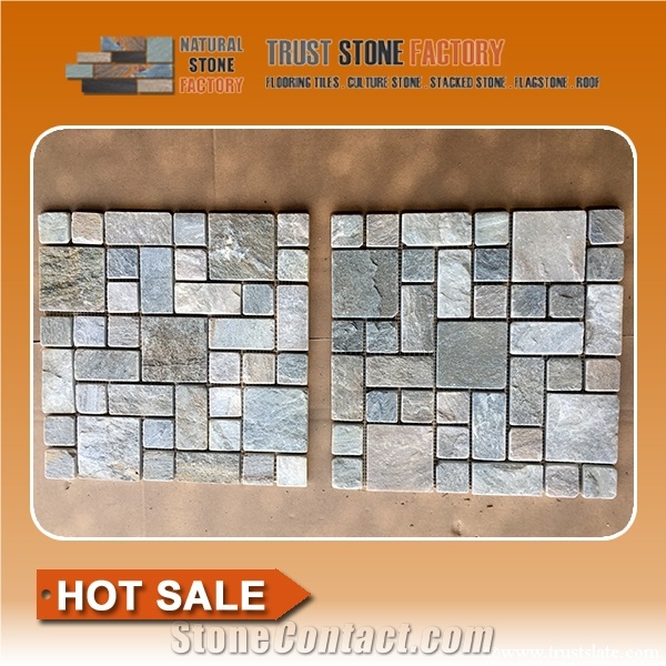 Quartzite Mosaic Tiles Craft, Patterned Mosaic Tiles,Mesh Mounted Mosaic Tiles