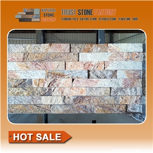 Quartzite Stacked Stone Wall,Multicolor Stacked Stone Veneer,Natural Exteria Stacked Stone