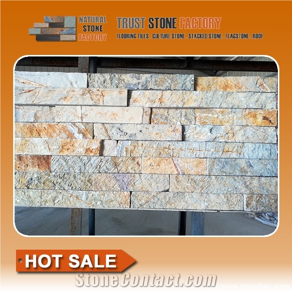 Quartzite Stone for Wall Building,Yellow Stacked Stone Retaining Wall,Natural Stone Retaining Wall,
