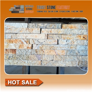 Quartzite Stone for Wall Building,Yellow Stacked Stone Retaining Wall,Natural Stone Retaining Wall,