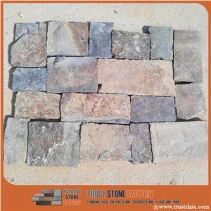Sawn Cut and Tumbled Cube Stone&Pavers, China Rust Slate Paving Sets, Brown Slate Courtyard Road Pavers, Grey Slate Paving Stone, Walkway Paver