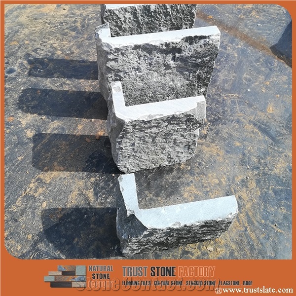 Silver Quartzite L Shape Corner, Split Face, Grey Quartzite Building Stones