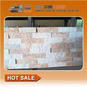 White&Beige Stone Wall Panels,Quartzite Stone Wall Tile,Natural Stone Wall Cladding