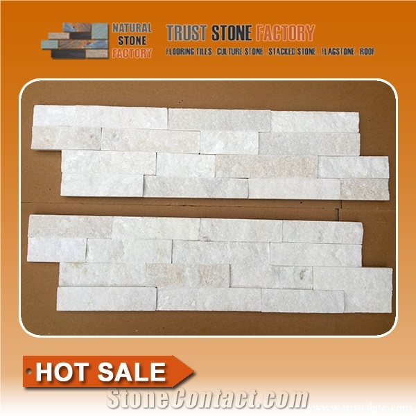White Quartzite Wall Cladding Cultured Stone, Flooring Installation