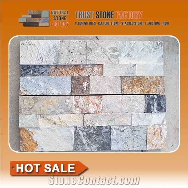 White Stacked Stone Panels,Quartzite Dry Stone Wall Construction,Natural Stone Retaining Wall,