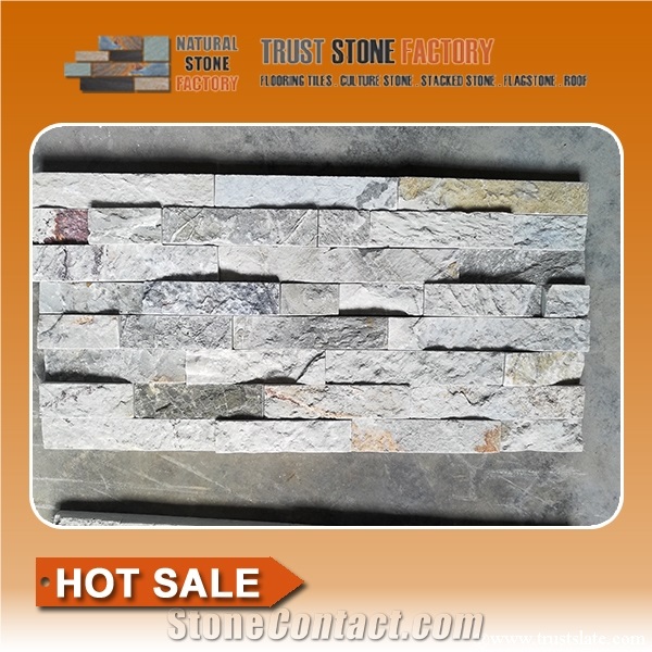 White Stacked Stone Veneer,Quartzite Stone Retaining Wall Construction,Stacked Stone Wall,