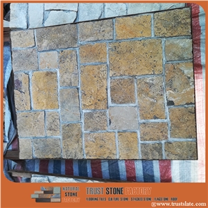 Yellow Slate Flagstone/Slate Flagstone Walkway Pavers/Random Flagstones Road Paving/Flagstone Wall Tile&Floor Tile/ Irregular Flagstones for Flooring&Wall Cladding/Landscaping Stone