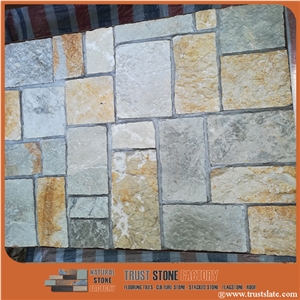 Yellow Wood Beige Slate Flagstone, Grey Meshed Paver Stone, Irregular Flagstones, Flagstone Driveway, Flagstone Walkway Pavers