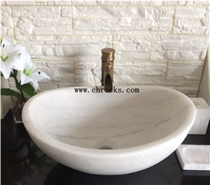 Guangxi White Marble Bathroom Sinks,China White Marble Wash Basins,Carrara White Oval Vessel Sinks