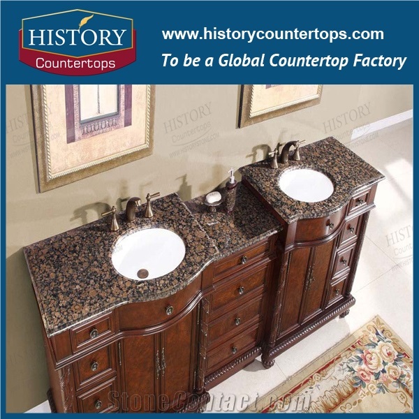 Baltic Brown Granite Vanity Tops with Single or Double Sinks for Bath Designs, Engineered Srone Bathroom Tops Polished Surface Prices for Hospitality Projects