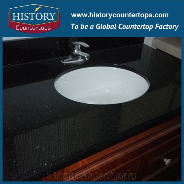 Black Galaxy Granite Vanity Tops with Single or Double Sinks for Bath Designs, Engineered Bathroom Tops Polished Surface with Custo,Ized Edges for Hospitality Projects
