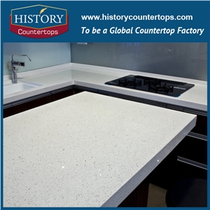 China Crystal White Quartz Kitchen Island Bar Tops Worktops with Customized Edges, Engineered Coutertops Polished Surface for Multi-Family and Apartment Projects
