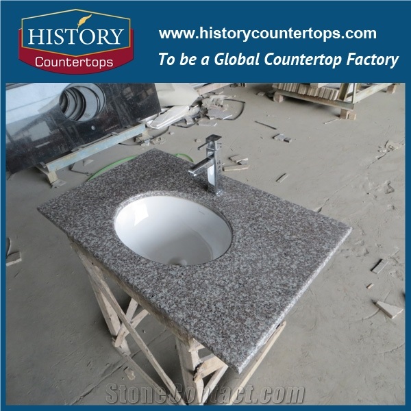 China G664 Granite Bathroom Tops Solid Surface with Single or Double Sinks for Sales, Engineered Vanity Tops with Customized Edges for Hosppitality Projects