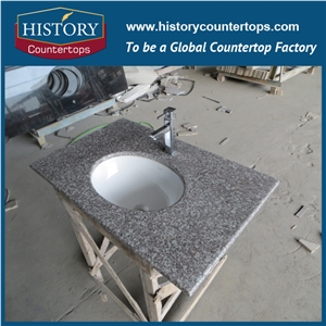 China G664 Granite Bathroom Tops Solid Surface with Single or Double Sinks for Sales, Engineered Vanity Tops with Customized Edges for Hosppitality Projects