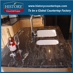 Cosmic Black Kitchen Worktop Bench Top with Customized Edges for Condos, High Quality Best Prices Stone Countertops Polished Surface for Multi-Family Projects