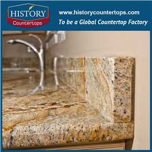 High Quality River Yellow Granite Kitchen Countertops, Island Tops, Benchtops with Customized Edges, Brazil Beautiful Custom Worktops Decoration