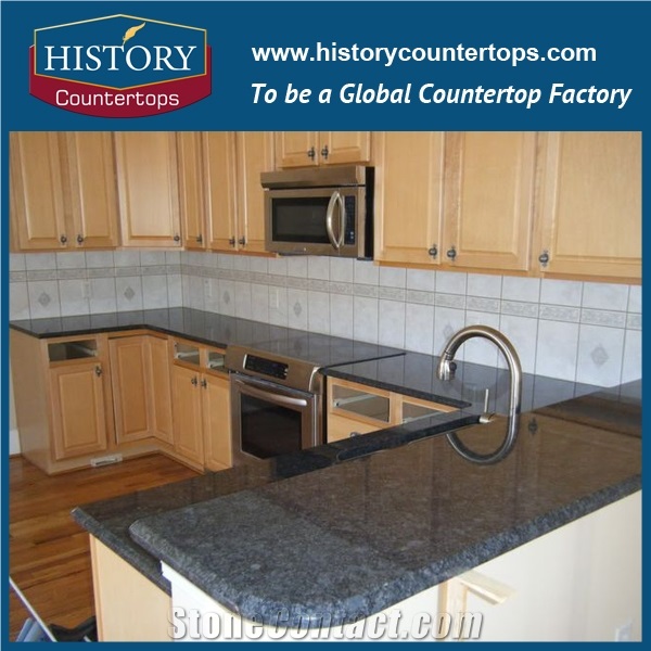 India Granite Steel Grey Polished Stone Countertops in 2cm&3cm Thickness, Solid Surface Kitchen Worktops, Island Top