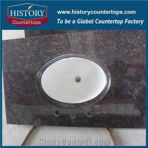 India Tan Brown Granite Vanity Tops with Single or Double Sinks for Sales, Custom Natural Stone Bathroom Tops Polished Surface Prices for Hospitality Projects