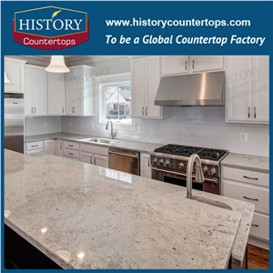 New River White Granite Kitchen Island Bench Tops Worktops with Customized Edges, Engineered Countertops Polished Solid Surface for Multi-Family and Apartment Projects