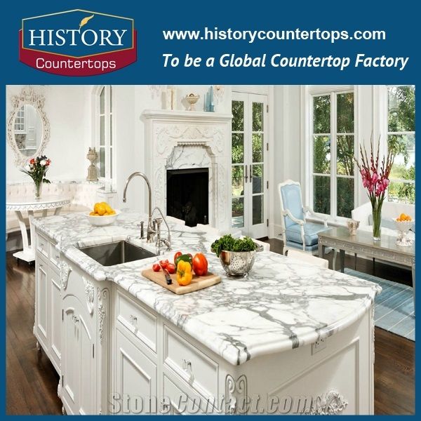 New Trends Calacatta White Marble Countertops Polished Surface In