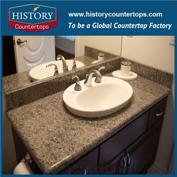 New Trends Caladonia Granite Vanity Tops with Single or Double Sinks for Bath Designs, Best Selling Bathroom Solid Surface Tops with Customized Edges for Hospitality Projects