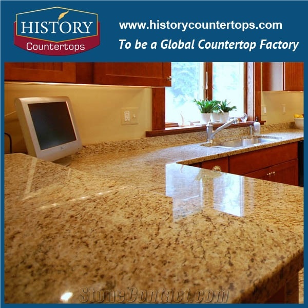 Old Giallo Veneziano Granite Kitchen Island Bench Tops Worktops with Customized Edges for Condos, Engineered Stone Countertops Polished Surface Prices for Multi-Family Projects