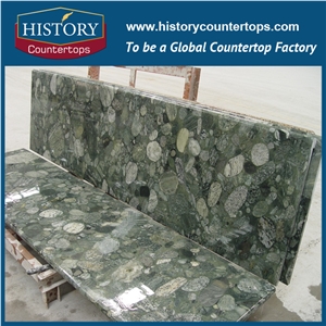 Pebble Green Granite Countertops with Customized Edges for Sales, Engineered Kitchen Island Bench Top Worktops Solid Surface for Multi-Family and Apartment Projeccts