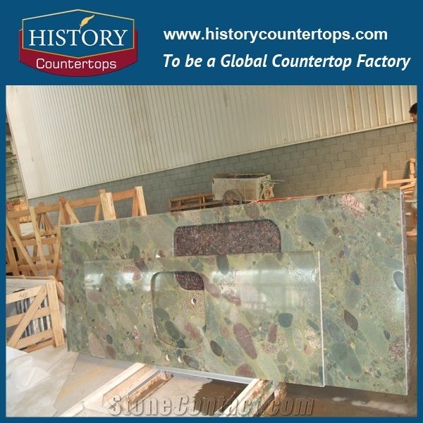 Pebble Green Granite Countertops With Customized Edges For Sales