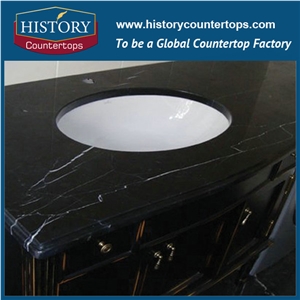 Polished Chinese Nero Marquina Marble/White Stripe in Black Marble/Black Marble Vanity Top/Bathroom Countertops/Black Marble Countertop for Hotel