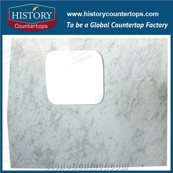 River White Granite Vanity Tops with Single or Double Sinks for Bath Designs, Custom Bathroom Solid Surface Tops Polishing for Hospitality Projects