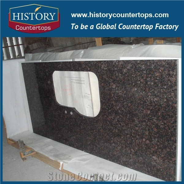 Tan Brown Granite Countertops Polished Surface with Customized Edges, Engineered Natural Stone Kitchen Island Bench Tops Worktops for Condos and Multi-Family Projects
