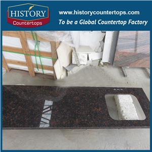 Tan Brown Granite Countertops Polished Surface with Customized Edges, Engineered Natural Stone Kitchen Island Bench Tops Worktops for Condos and Multi-Family Projects