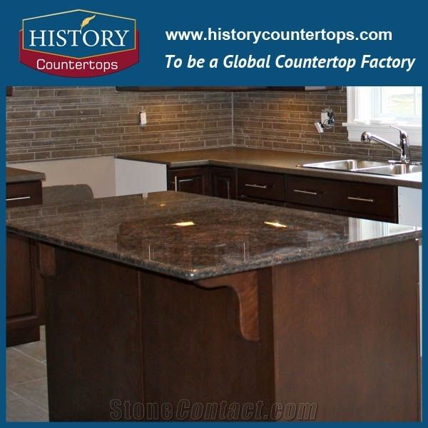 Tan Brown Granite Countertops Polished Surface With Customized